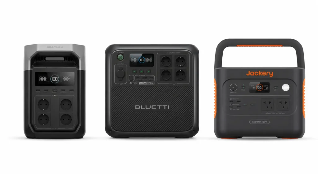 Confronto delle migliori power station 2026 — EcoFlow Delta 3, Bluetti AC180 e Jackery Explorer affiancate