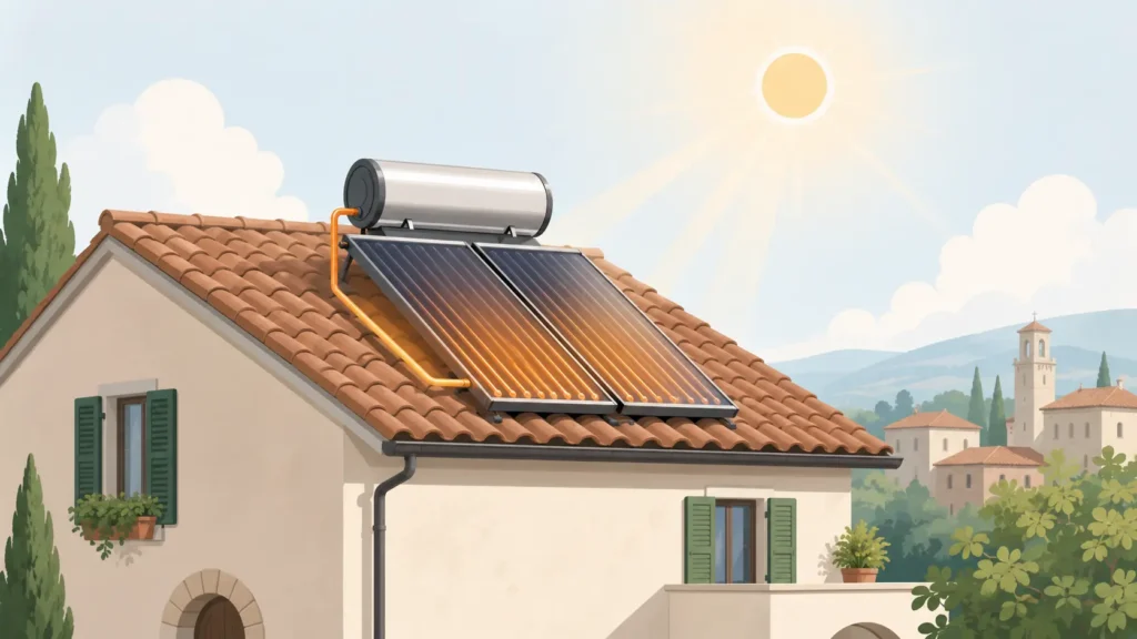 pannelli solari acqua calda sul tetto di una casa per la produzione di  sanitaria